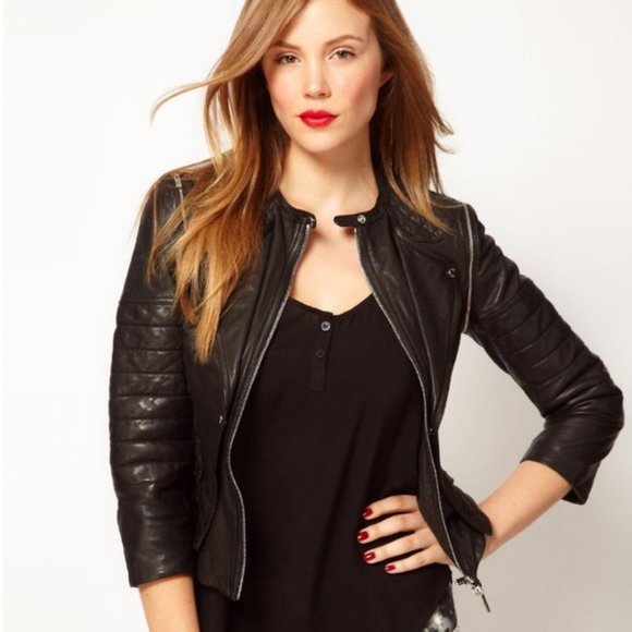 Karen Millen Quilted Panel Leather Jacket ASO Clary Fray - Picture 2 of 16